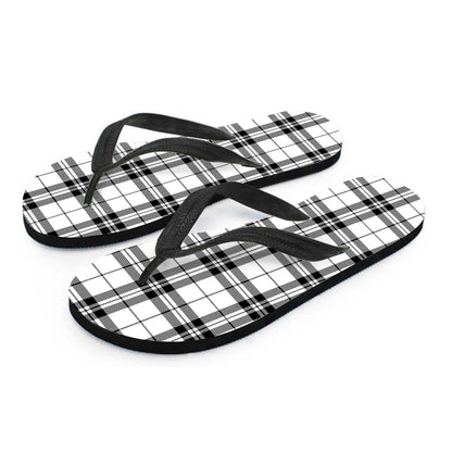 White And Black Tartan Pattern Print Flip Flops
