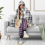 White And Black Tartan Pattern Print Hooded Blanket