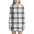 White And Black Tartan Pattern Print Pullover Hoodie Dress