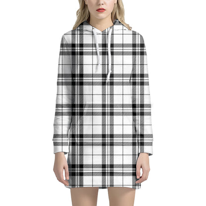White And Black Tartan Pattern Print Hoodie Dress