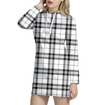White And Black Tartan Pattern Print Hoodie Dress