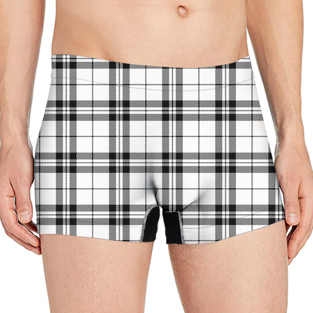 White And Black Tartan Pattern Print Men's Boxer Briefs