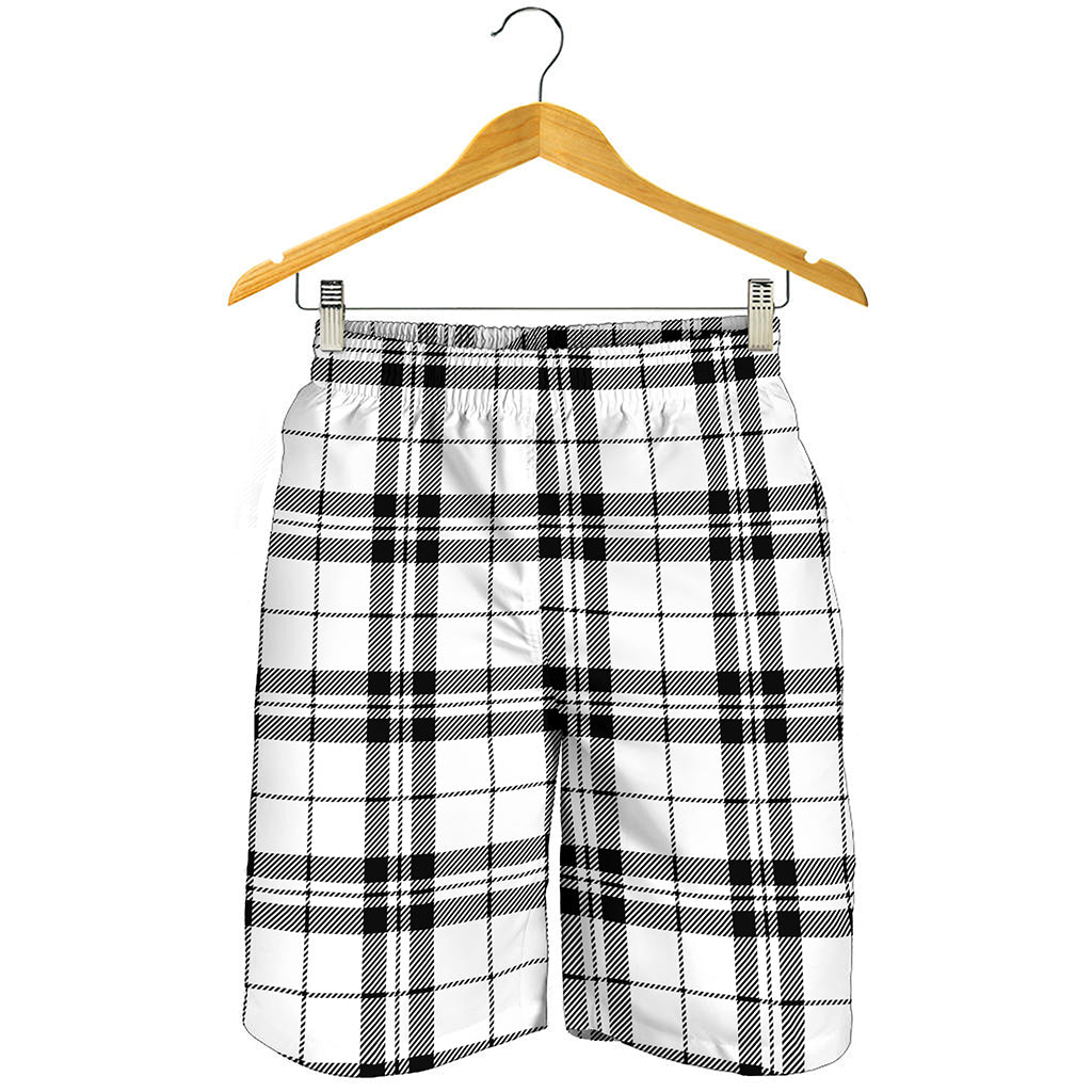 White And Black Tartan Pattern Print Men's Shorts
