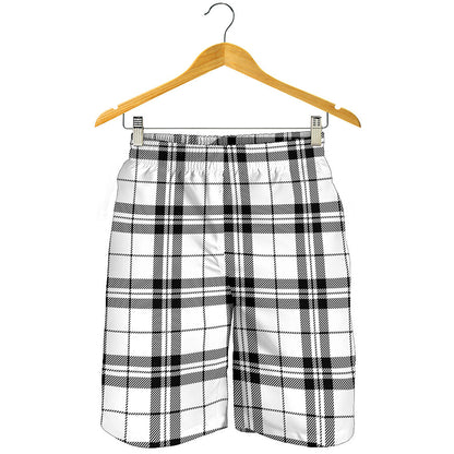 White And Black Tartan Pattern Print Men's Shorts