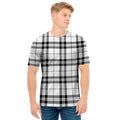 White And Black Tartan Pattern Print Men's T-Shirt