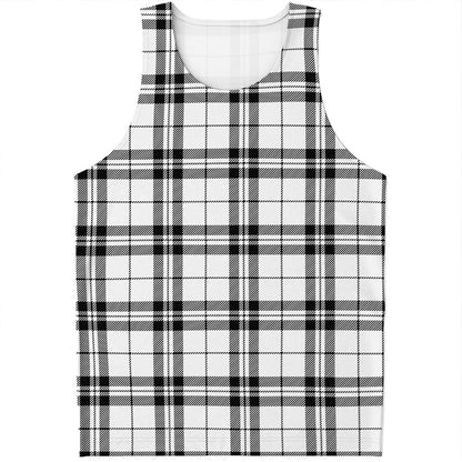 White And Black Tartan Pattern Print Men's Tank Top