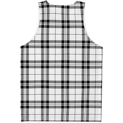 White And Black Tartan Pattern Print Men's Tank Top