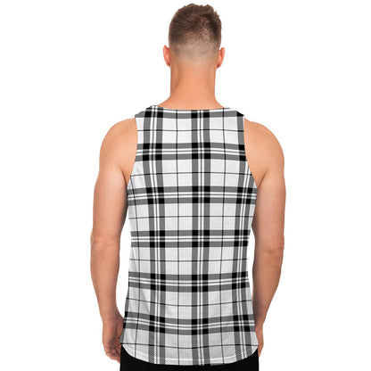 White And Black Tartan Pattern Print Men's Tank Top