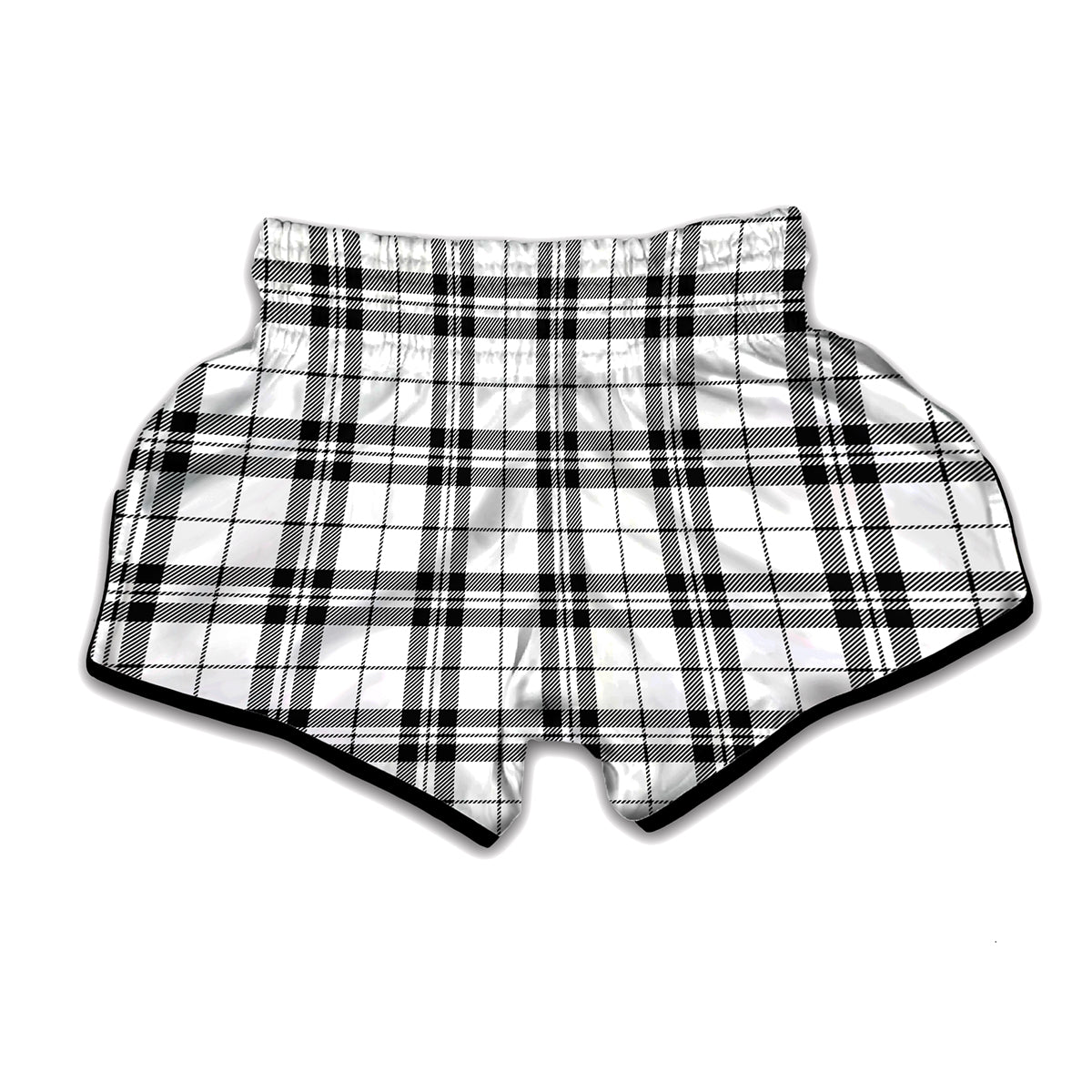 White And Black Tartan Pattern Print Muay Thai Boxing Shorts