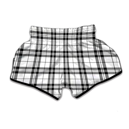 White And Black Tartan Pattern Print Muay Thai Boxing Shorts