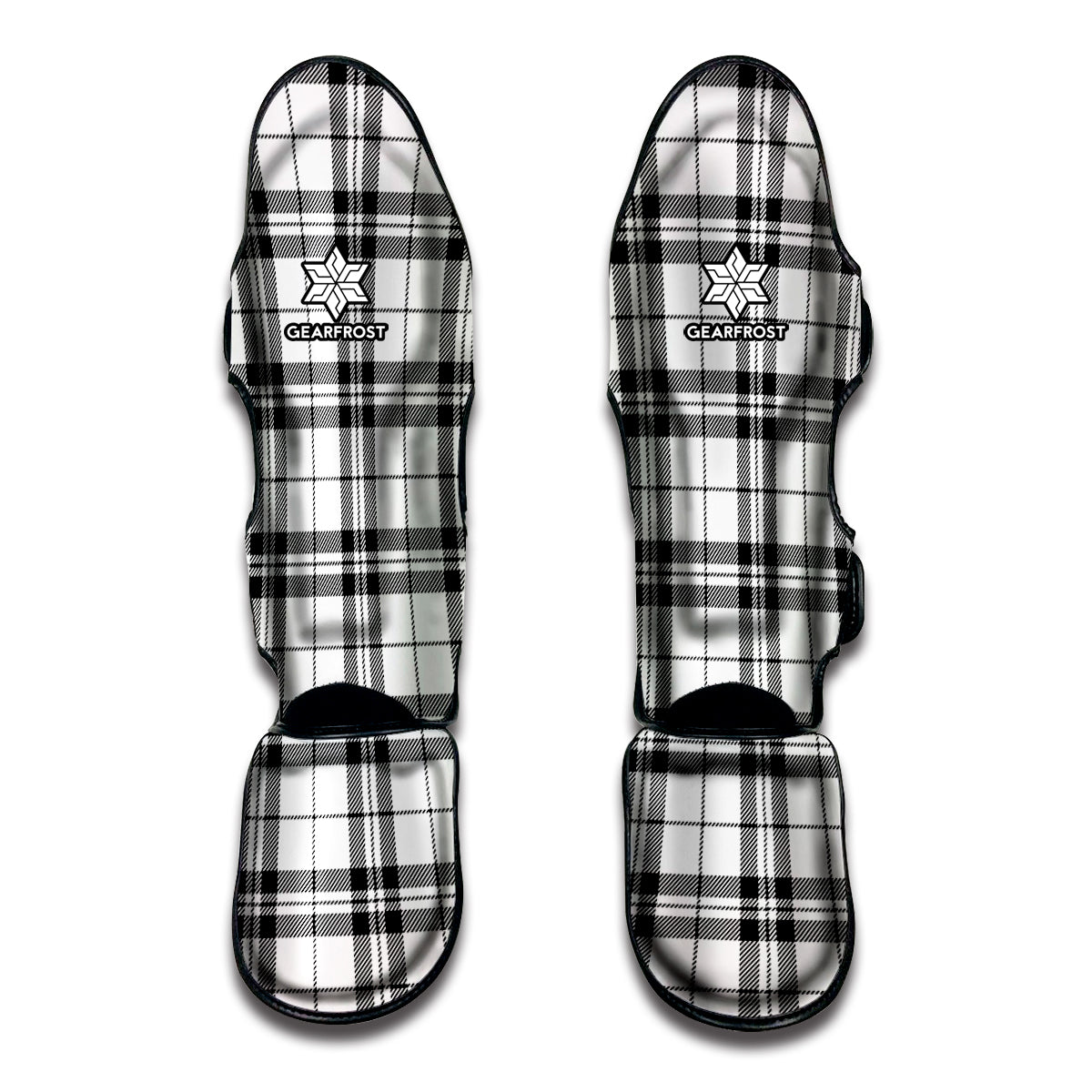 White And Black Tartan Pattern Print Muay Thai Shin Guard