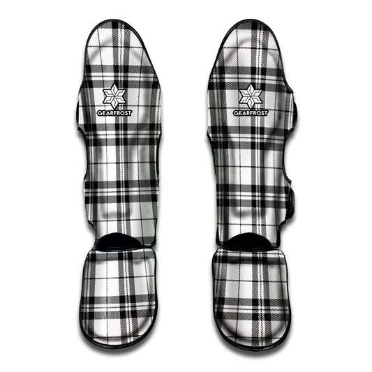 White And Black Tartan Pattern Print Muay Thai Shin Guard