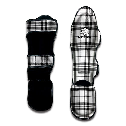 White And Black Tartan Pattern Print Muay Thai Shin Guard