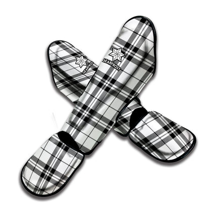 White And Black Tartan Pattern Print Muay Thai Shin Guard