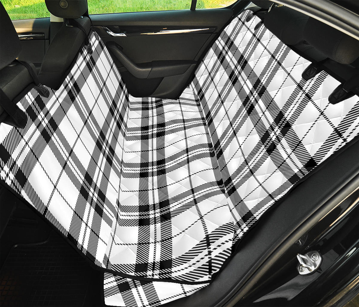 White And Black Tartan Pattern Print Pet Car Back Seat Cover