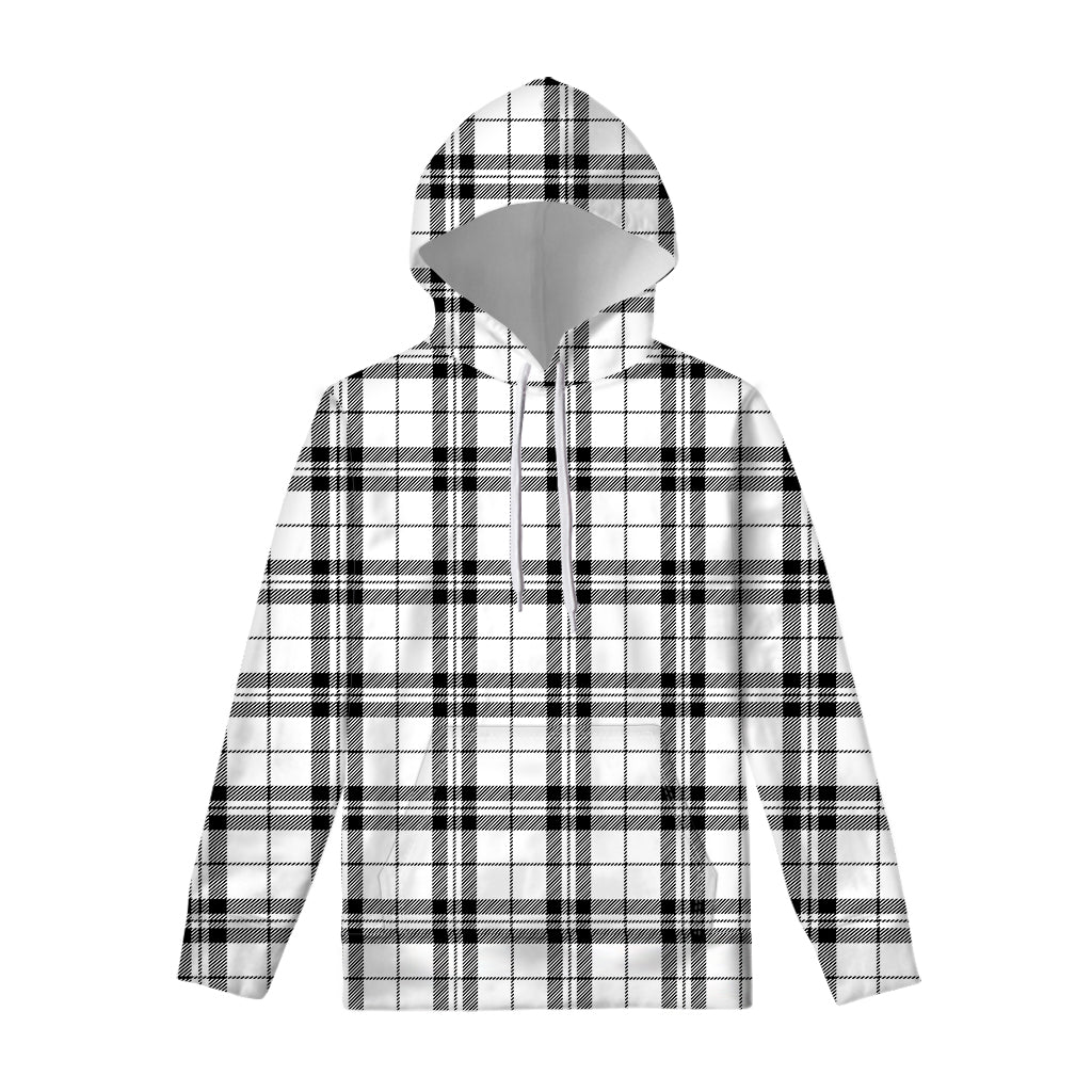 White And Black Tartan Pattern Print Pullover Hoodie
