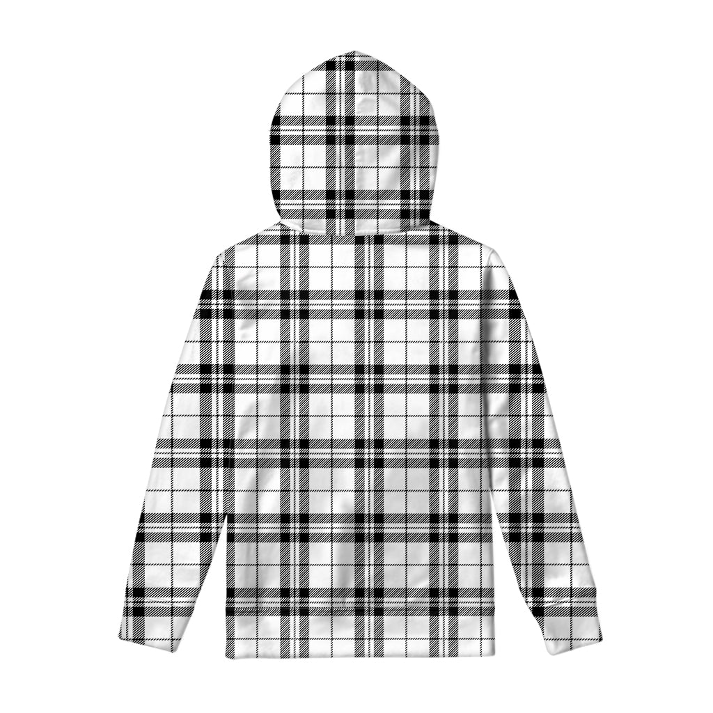 White And Black Tartan Pattern Print Pullover Hoodie