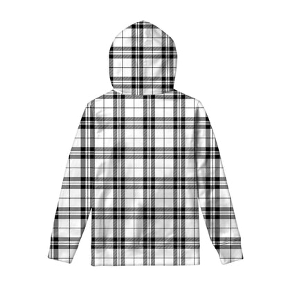 White And Black Tartan Pattern Print Pullover Hoodie