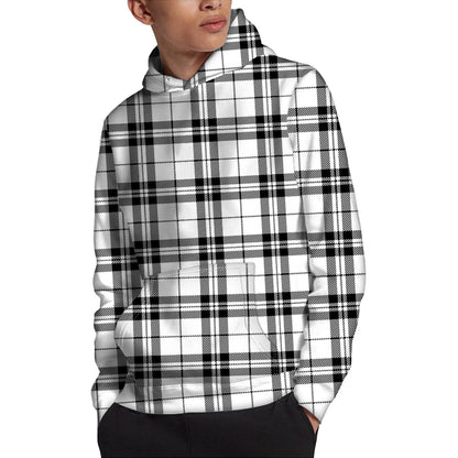 White And Black Tartan Pattern Print Pullover Hoodie