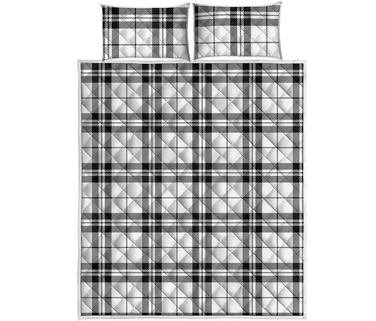 White And Black Tartan Pattern Print Quilt Bed Set