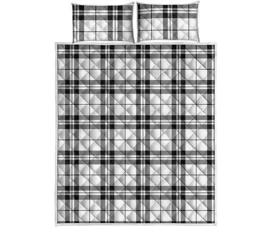 White And Black Tartan Pattern Print Quilt Bed Set