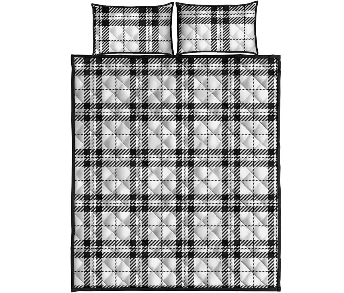 White And Black Tartan Pattern Print Quilt Bed Set
