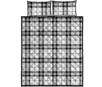 White And Black Tartan Pattern Print Quilt Bed Set