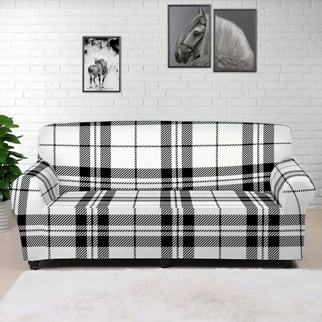 White And Black Tartan Pattern Print Sofa Cover