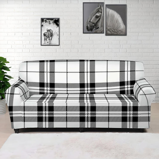 White And Black Tartan Pattern Print Sofa Cover