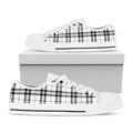 White And Black Tartan Pattern Print White Low Top Sneakers