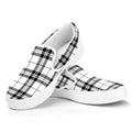 White And Black Tartan Pattern Print White Slip On Sneakers
