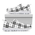 White And Black Tartan Pattern Print White Running Shoes