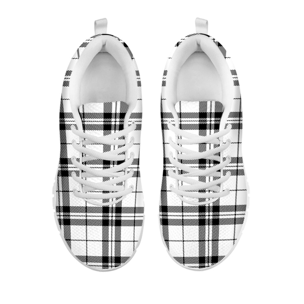 White And Black Tartan Pattern Print White Sneakers