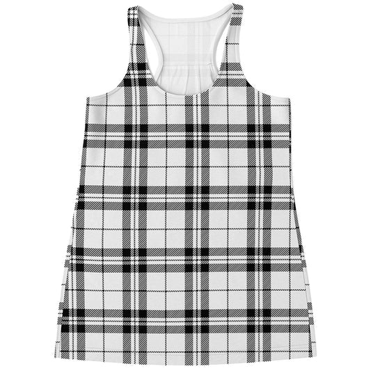 White And Black Tartan Pattern Print Women's Racerback Tank Top