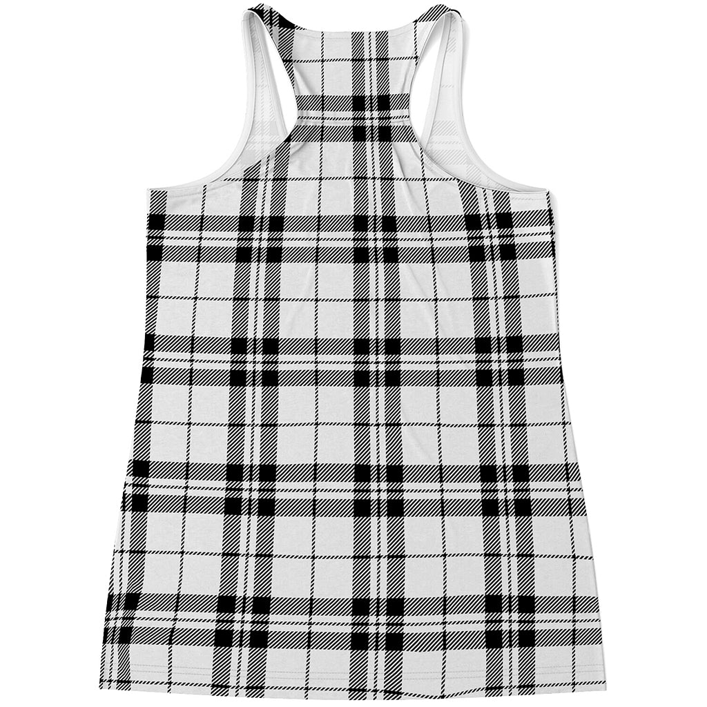 White And Black Tartan Pattern Print Women's Racerback Tank Top