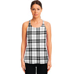 White And Black Tartan Pattern Print Women's Racerback Tank Top