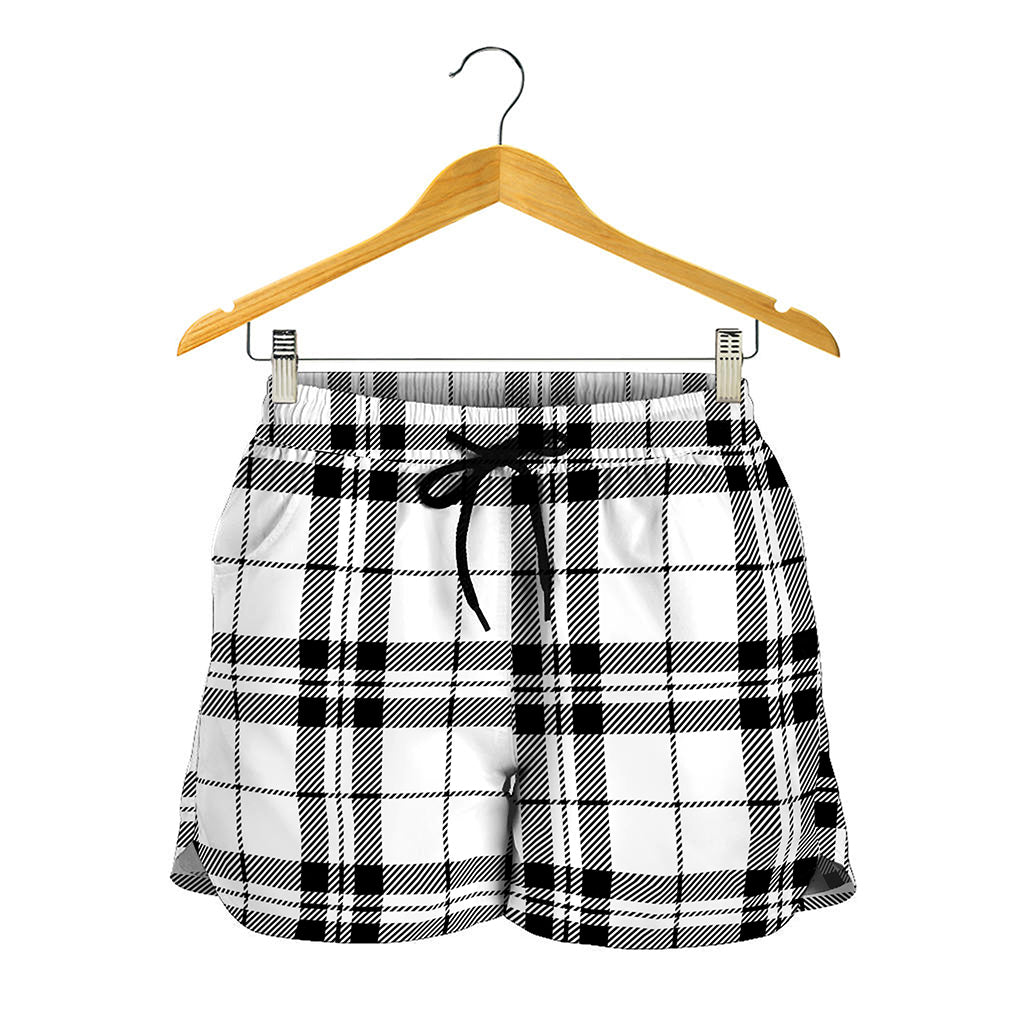 White And Black Tartan Pattern Print Women's Shorts