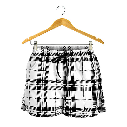 White And Black Tartan Pattern Print Women's Shorts
