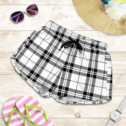 White And Black Tartan Pattern Print Women's Shorts