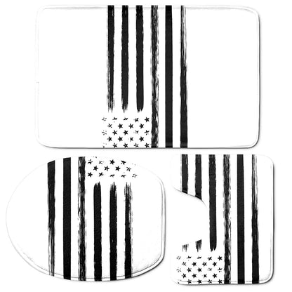 White And Black USA Flag Print 3 Piece Bath Mat Set