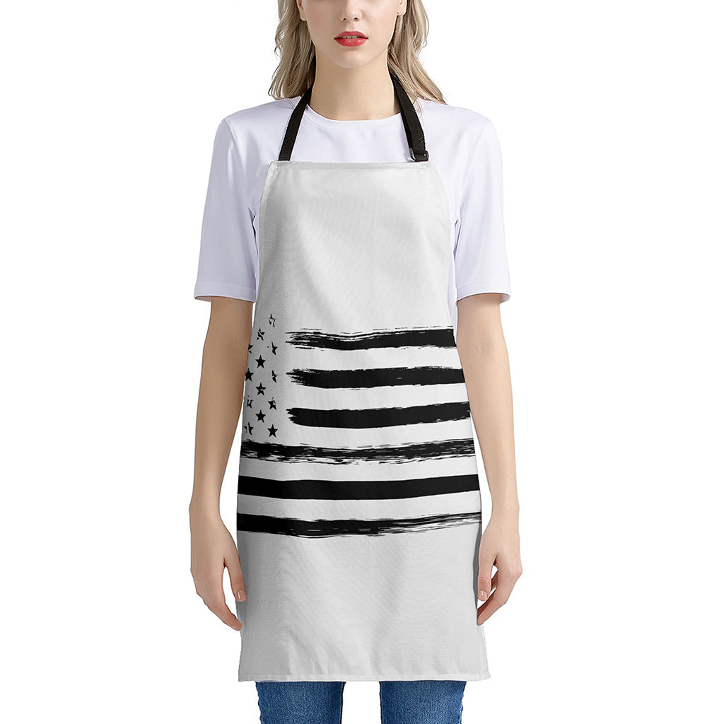 White And Black USA Flag Print Apron