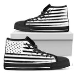 White And Black USA Flag Print Black High Top Shoes