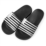 White And Black USA Flag Print Black Slide Sandals