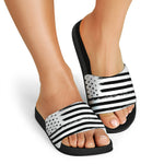 White And Black USA Flag Print Black Slide Sandals