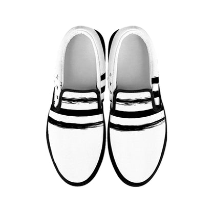 White And Black USA Flag Print Black Slip On Shoes