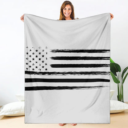 White And Black USA Flag Print Blanket