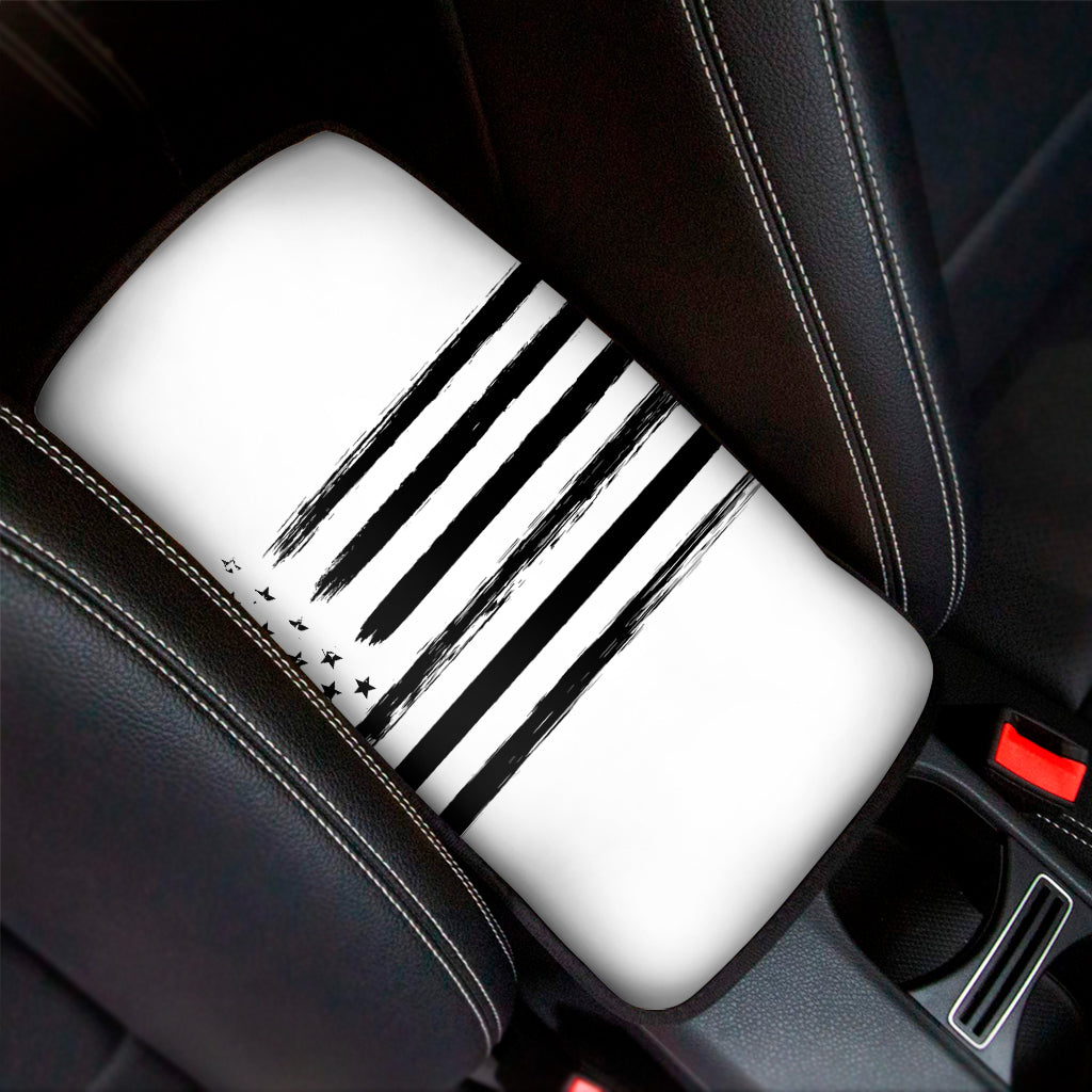 White And Black USA Flag Print Car Center Console Cover