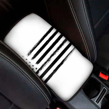 White And Black USA Flag Print Car Center Console Cover