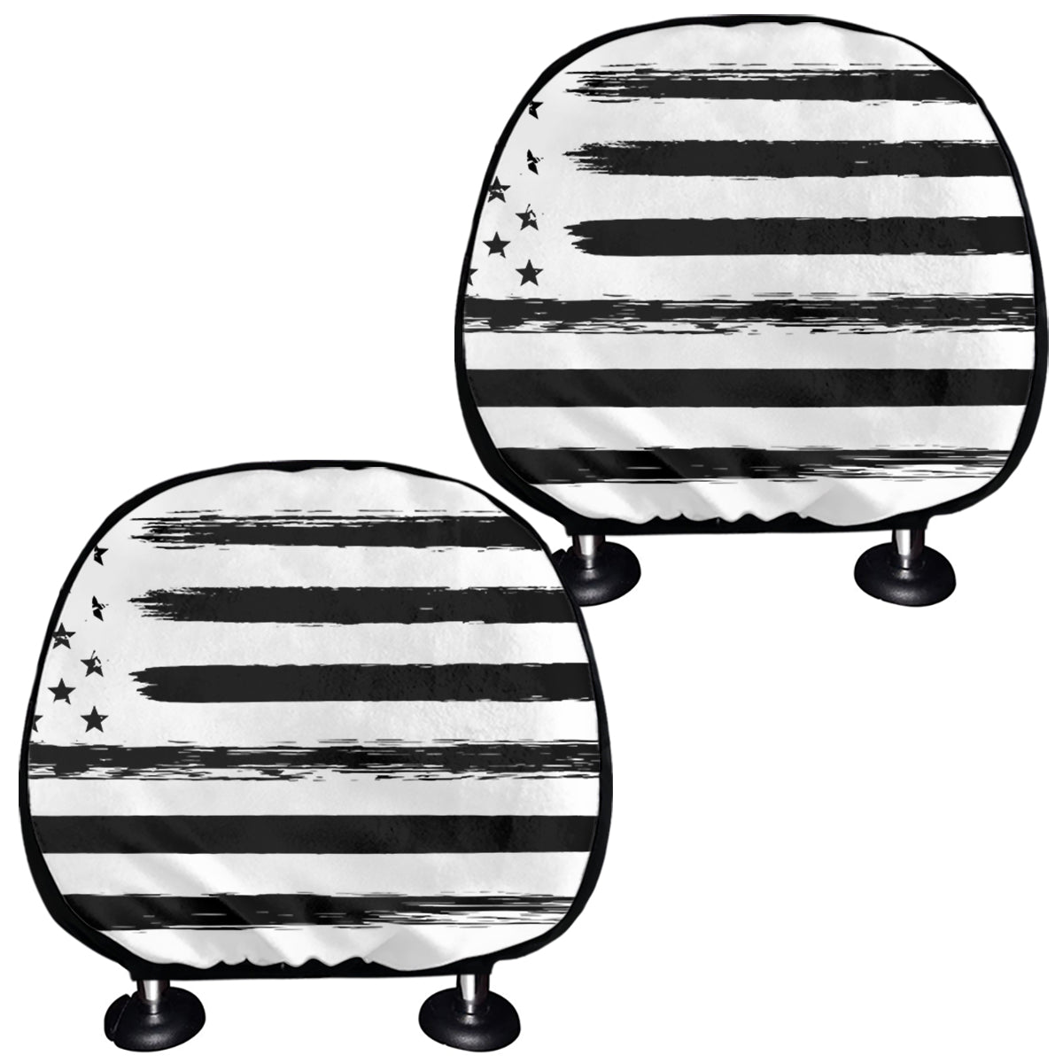 White And Black USA Flag Print Car Headrest Covers