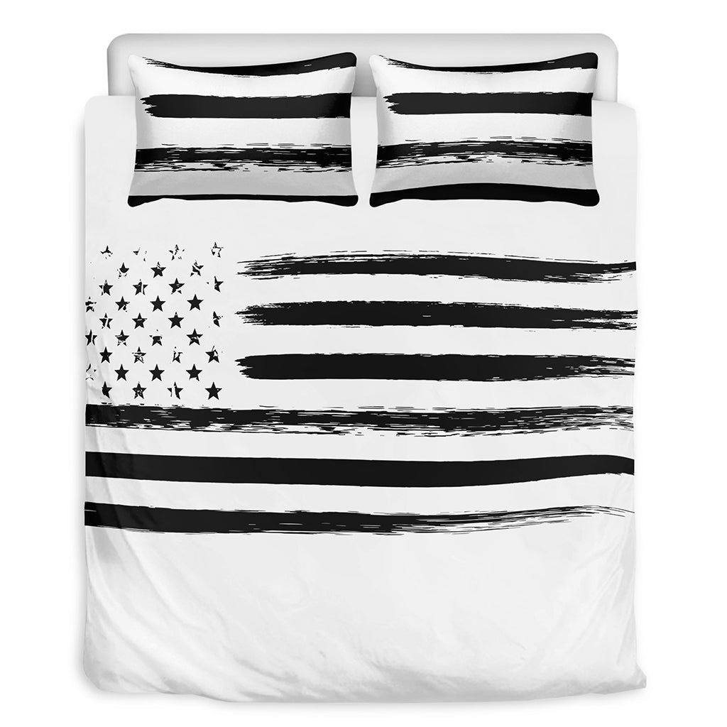 White And Black USA Flag Print Duvet Cover Bedding Set